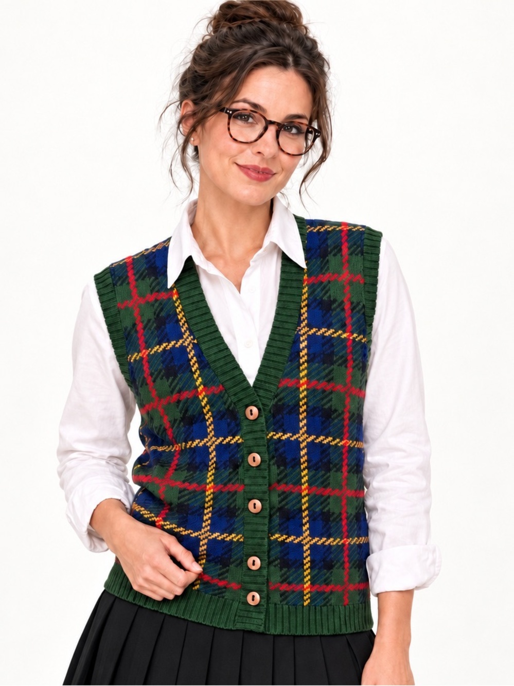 EVAN PICONE Vintage tartan plaid button-front sweater vest Women’s Size Small